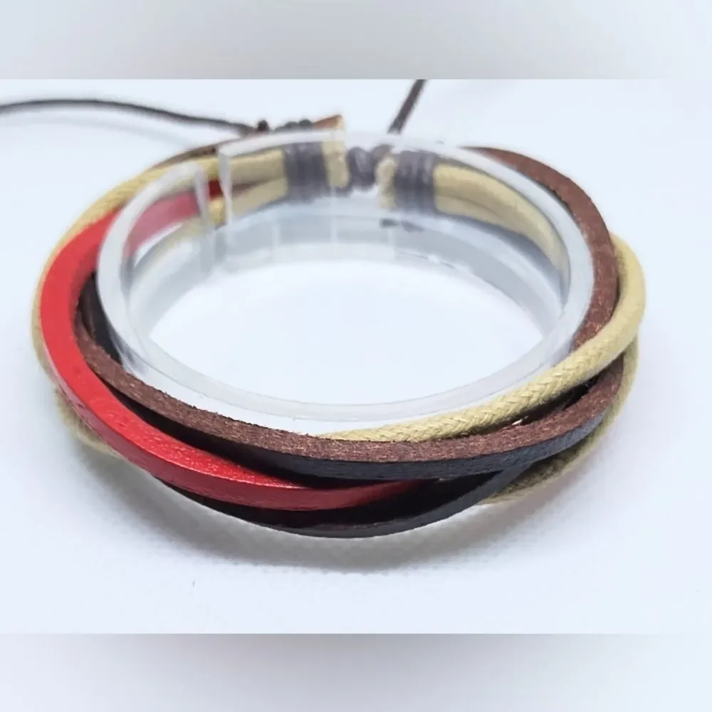 Men's bracelet leather layered brown‎ new e98